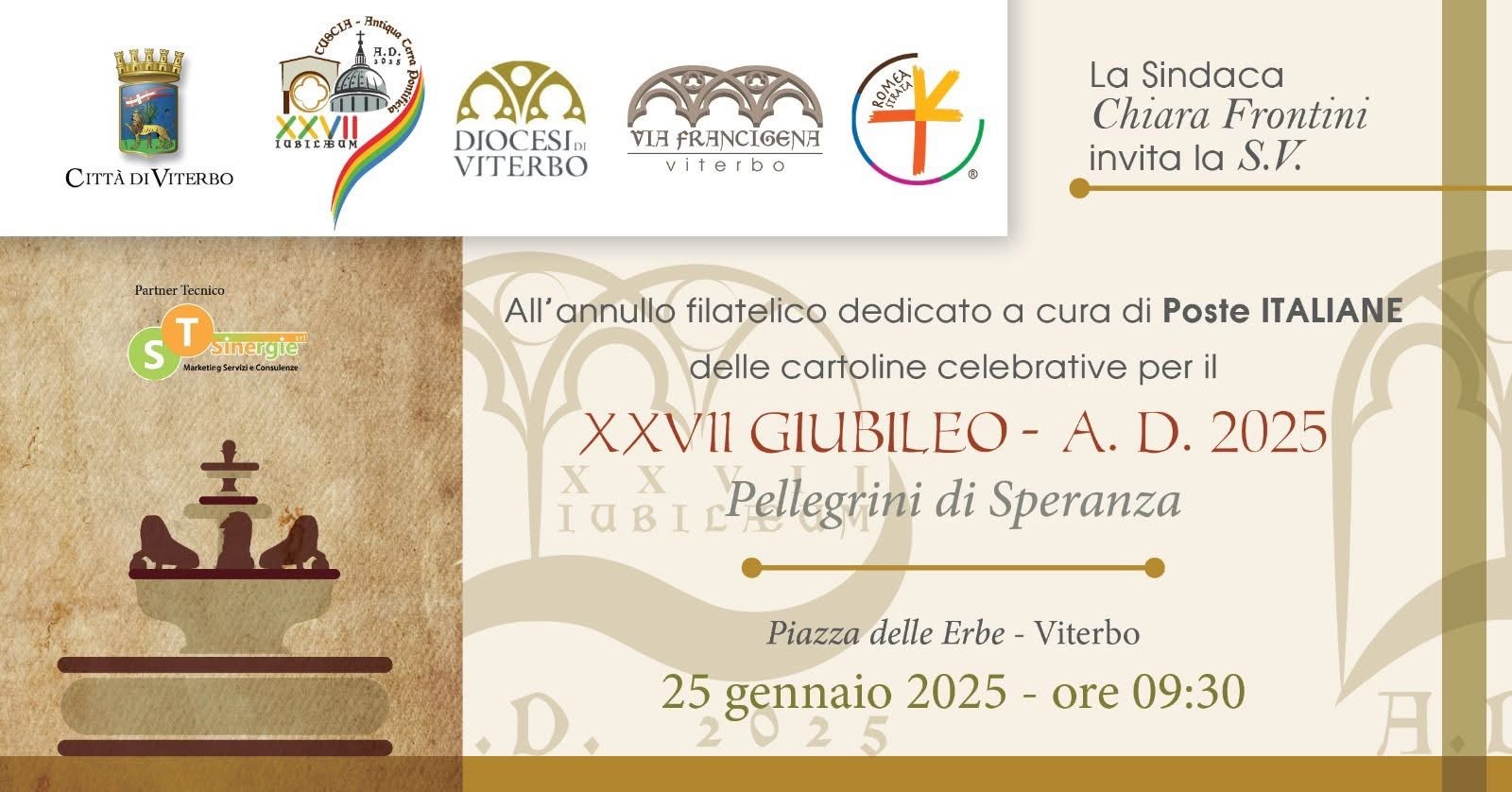 Viterbo: Annullo speciale e cartolina filatelica Giubileo sabato 25 gennaio - Uncategorized