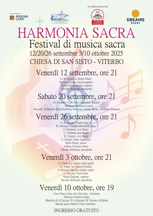 Viterbo, tutto pronto per il festival «Harmonia Sacra»: c'è anche il soprano Maria Dragoni - Uncategorized