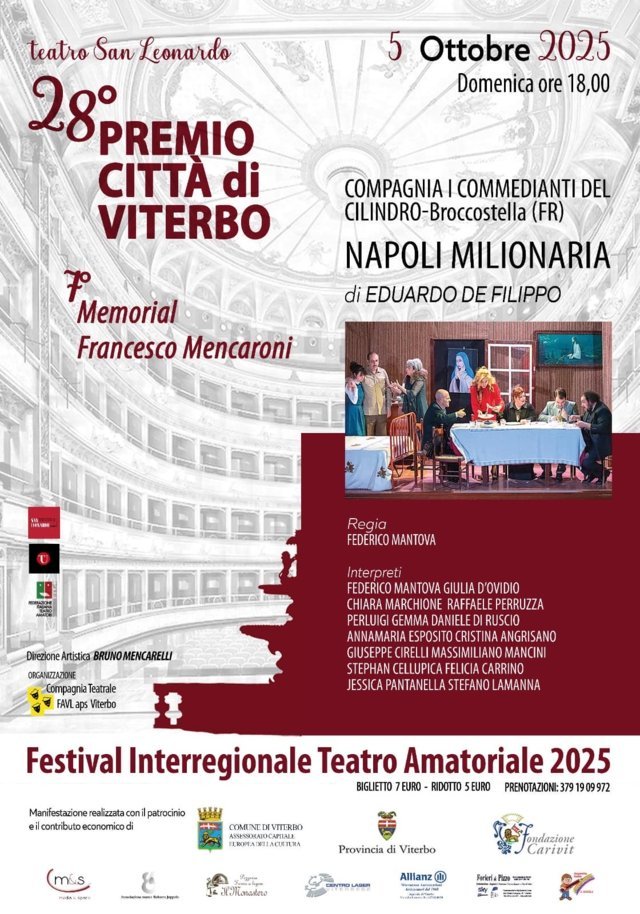 Festival interregionale del teatro amatoriale, domenica 5 ottobre "Napoli milionaria" - Uncategorized