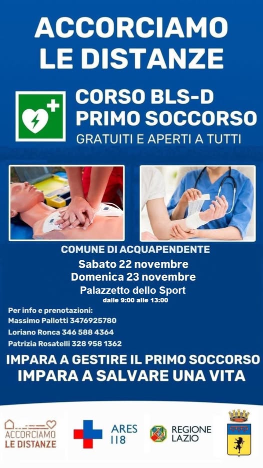 Acquapendente: aperte le iscrizioni alla 4ª edizione dei corsi BLSD e Primo Soccorso del progetto “Accorciamo le Distan…