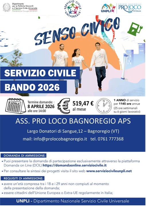 Servizio Civile Universale con la Pro Loco di Bagnoregio: opportunità per i giovani tra i 18 e i 28 anni - Uncategorized