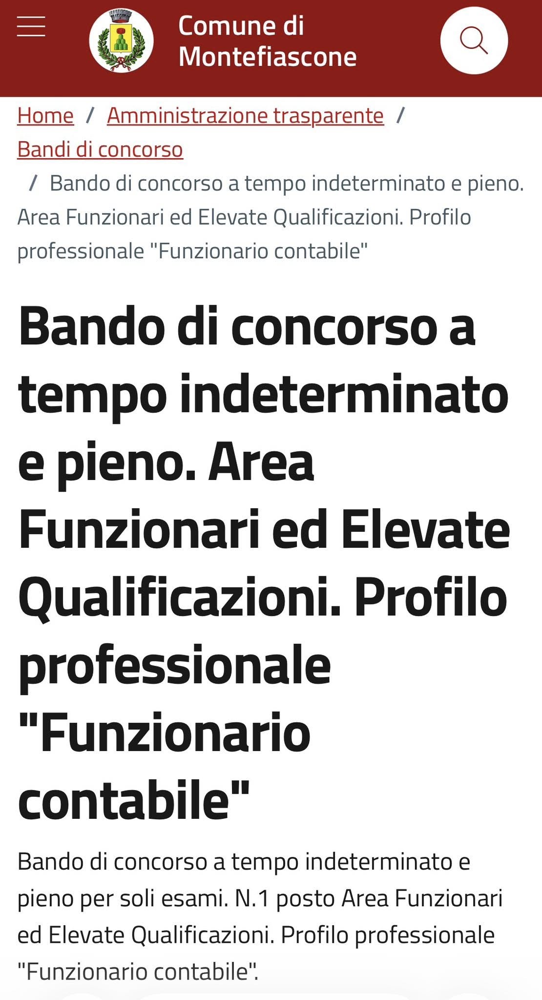 Montefiascone, bando per Funzionario Contabile a tempo indeterminato - Uncategorized