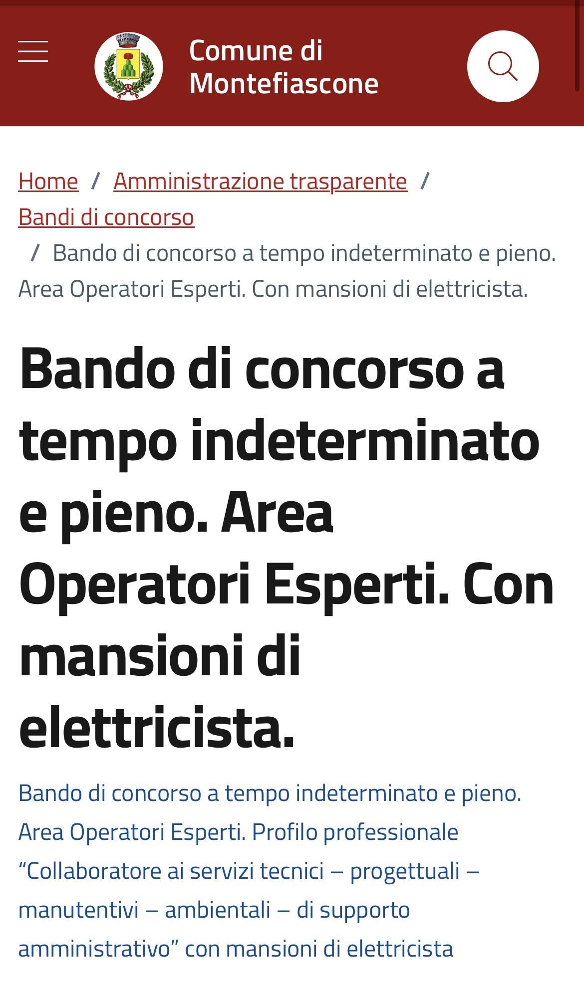 Montefiascone, concorso per elettricista nei servizi tecnici comunali - Uncategorized