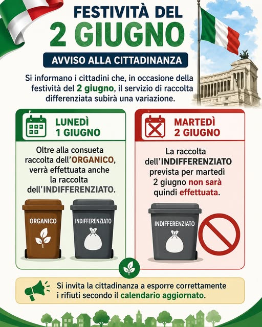 Monterosi, raccolta differenziata: variazioni del servizio in occasione della Festa della Repubblica - Uncategorized